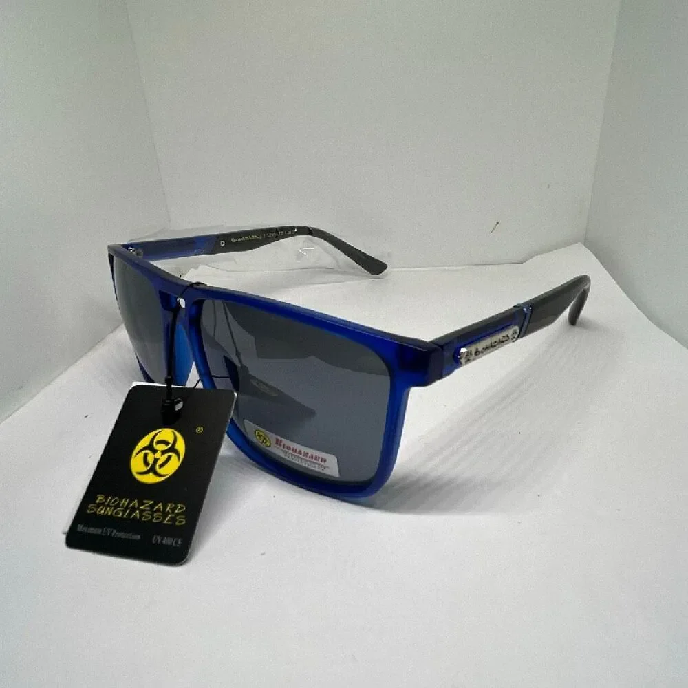 Blue Biohazard UV400 Square Sunglasses – Maximum UV Protection – NWT
